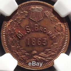 1863 Civil War Token M. S. Brown, Eureka NY, MS65 RB, Die Crack 630N-4a