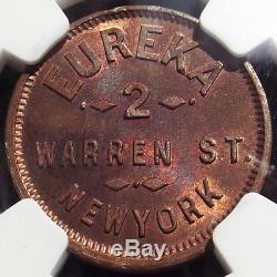 1863 Civil War Token M. S. Brown, Eureka NY, MS65 RB, Die Crack 630N-4a