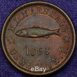1863 Civil War Token Oswego N. Y. Toys Fishing Tackle and Rare Coin M. L. Marshall