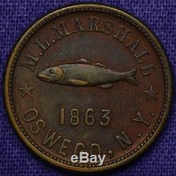 1863 Civil War Token Oswego N. Y. Toys Fishing Tackle and Rare Coin M. L. Marshall