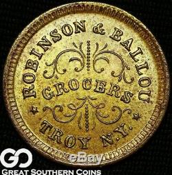 1863 Civil War Token Redeemed At Our Store Troy NY, Robinson & Ballou, GEM