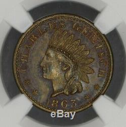 1863 Civil War Token Store Card Charles Gentsch Cafe New York NGC MS64BN TONED