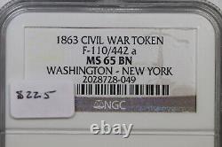 1863 F-110/442 a NGC MS 65 BN WASHINGTON NEW YORK Civil War Token