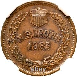 1863 F-630N-3a NGC MS 64 BN M. S. BROWN EUREKA NEW YORK NY Civil War Token