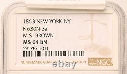 1863 F-630N-3a NGC MS 64 BN M. S. BROWN EUREKA NEW YORK NY Civil War Token