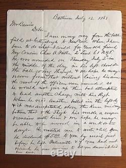 1863 Gettysburg Civil War Letter Lieutenant Fuller 61st NY Wounded in Wheatfield