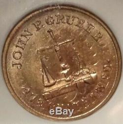 1863 Gruber Struck Over Indian Cent New York City CIVIL War Store Card Ms65 Ngc