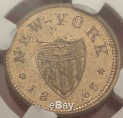 1863 Gruber Struck Over Indian Cent New York City CIVIL War Store Card Ngc Ms65