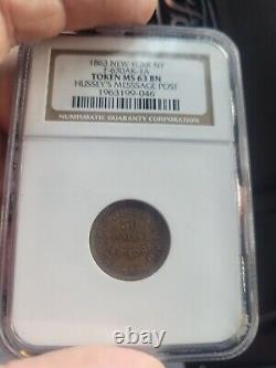 1863 Hussey's Message Post NGC MS63 BN Hard Times/Civil War Era Token