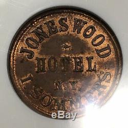 1863 JONES WOOD HOTEL CIVIL WAR TOKEN F-630BR-1a NEW YORK, NY NGC MS64 RB
