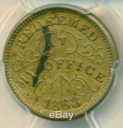 1863 NY Mint Civil War Token Error PCGS AU58 Flip Over Double Struck In Collar