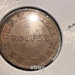 1863 New York City Civil War Token Chr F Hetzel Roofer Coin Press