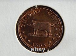 1863 New York City Civil War Token Thomas White Abattoir Pig Boar Uncirculated