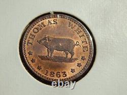 1863 New York City Civil War Token Thomas White Abattoir Pig Boar Uncirculated