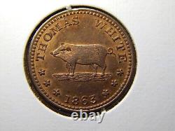 1863 New York City Civil War Token Thomas White Abattoir Pig Boar Uncirculated