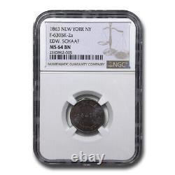 1863 New York Civil War Token MS-64 NGC (Brown)