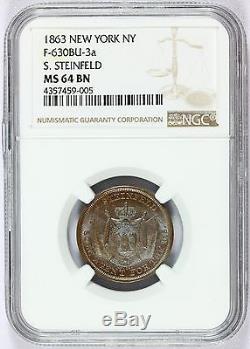 1863 New York NY S. Steinfeld Civil War Store Token F-630BU-3a NGC MS 64 BN