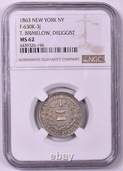 1863 New York NY T. Brimelow Druggist Civil War Token NGC MS62 F630K-3