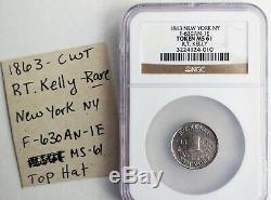 1863 R T Kelly RARE Civil War Token F-630AN-1E NY Top Hat Certified NGC MS 61