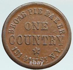 1863 UNITED STATES New York NY US Civil War Patriotic ANTIQUE Trade Token i87504