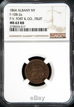 1864 Civil War Token, P. V. Fort & Co (fruit) MS63 RB NGC Albany NY (10B-2a) R3