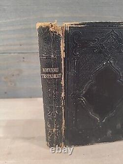 1864 FRENCH NEW TESTAMENT antique CIVIL WAR ERA leather AMERICAN BIBLE SOCIETY