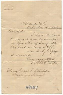 1864 NY Governor Reuben Fenton Asks Civil War Colonel Batcheller to be Inspector