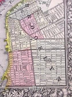 1865 Colored Map New York City, Manhattan Mitchell Atlas, Civil War Year