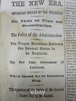 1865 NY Times Civil War newspaper PRESIDENT LINCOLN last speech RECONSTRUCTION