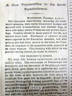 1865 NY Times Civil War newspaper PRESIDENT LINCOLN last speech RECONSTRUCTION