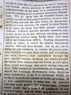 1865 NY Times Civil War newspaper PRESIDENT LINCOLN last speech RECONSTRUCTION