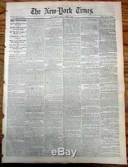 1865 NY Times newspaper CIVIL WAR ENDS w SURRENDER of LEE to GRANT at APPOMATTOX