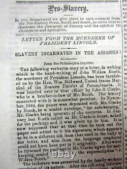 1865 anti-slavery Civil War newspaper Lincoln assassin JOHN WILKES BOOTH KILLED