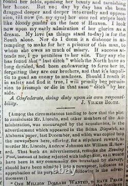 1865 anti-slavery Civil War newspaper Lincoln assassin JOHN WILKES BOOTH KILLED