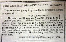 1865 anti-slavery Civil War newspaper Lincoln assassin JOHN WILKES BOOTH KILLED