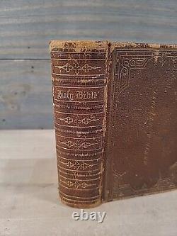 1866 HOLY BIBLE antique CIVIL WAR ERA leather AMERICAN BIBLE SOCIETY old