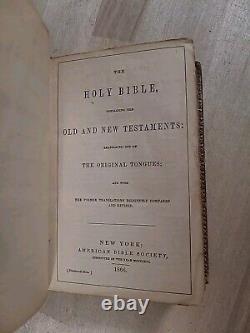 1866 HOLY BIBLE antique CIVIL WAR ERA leather AMERICAN BIBLE SOCIETY old