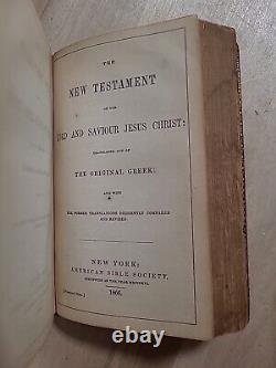 1866 HOLY BIBLE antique CIVIL WAR ERA leather AMERICAN BIBLE SOCIETY old