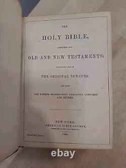 1868 HOLY BIBLE antique POST CIVIL WAR leather AMERICAN BIBLE SOCIETY old