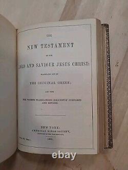 1868 HOLY BIBLE antique POST CIVIL WAR leather AMERICAN BIBLE SOCIETY old