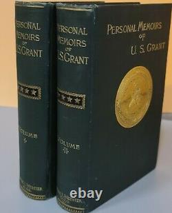 1885 Personal Memoirs Of U. S. Grant 2 Volume Set Civil War with stamped sign