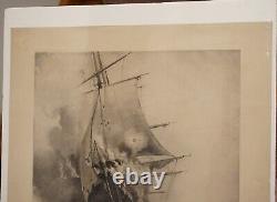 1892 Engraving USS Congress CSS Virginia Civil War Davidson Nyack NY Signed