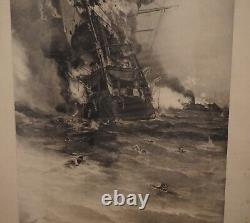 1892 Engraving USS Congress CSS Virginia Civil War Davidson Nyack NY Signed