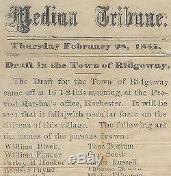 2 Mos Before Civil War's End Ridgeway NY List of 140 Men To Be DRAFTED BROADSIDE