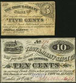 (2) Notes Troy, NY Troy & Albany Stage Co. 5¢ & 10¢ 1862 Civil War Era