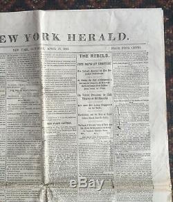 4-15-1865 NY Herald 2am Lincoln Assassination + 7 Other Civil War Newspapers