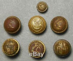 7 Civil War Relic Union State Buttons Recovered Petersburg, 3 Mass, 2 NY, 1Conn