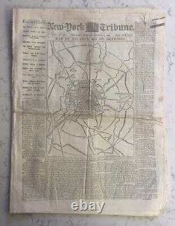 ANTIQUE CIVIL WAR NEWSPAPER NEW YORK TRIBUNE FALL OF ATLANTA With MAP SEPT 15 1864
