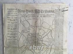 ANTIQUE CIVIL WAR NEWSPAPER NEW YORK TRIBUNE FALL OF ATLANTA With MAP SEPT 15 1864