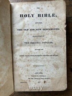 Antique 1843 Pre Civil War Era American HOLY BIBLE Nice Leather Binding New York